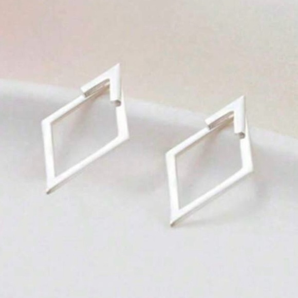 Modern Geometric Silver Earrings - Picture 2 of 5